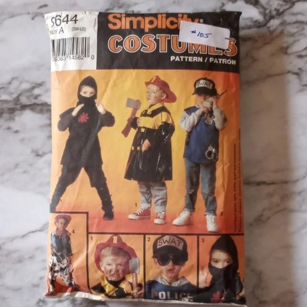 SEWING PATTERN - 8644 Simplicity Costume Halloween Police Fireman Ninja Cowboy